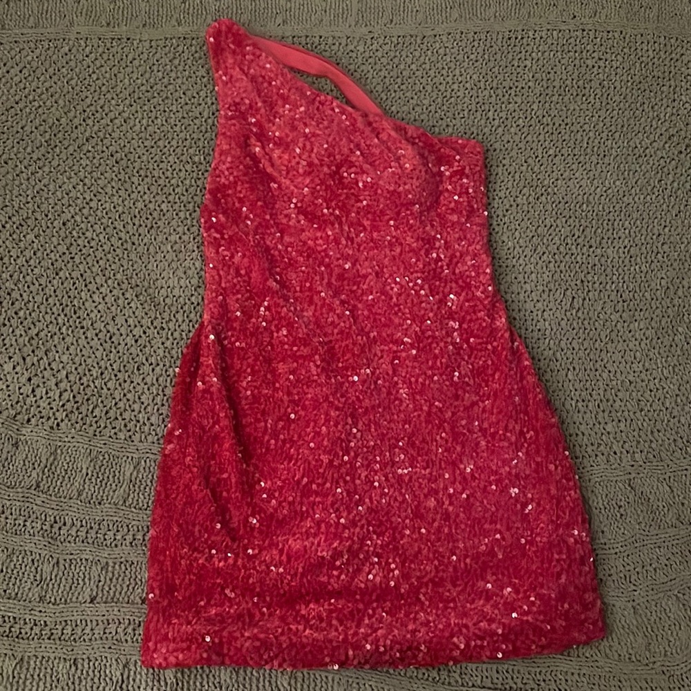 hot pink prom dress, one shoulder, size 10